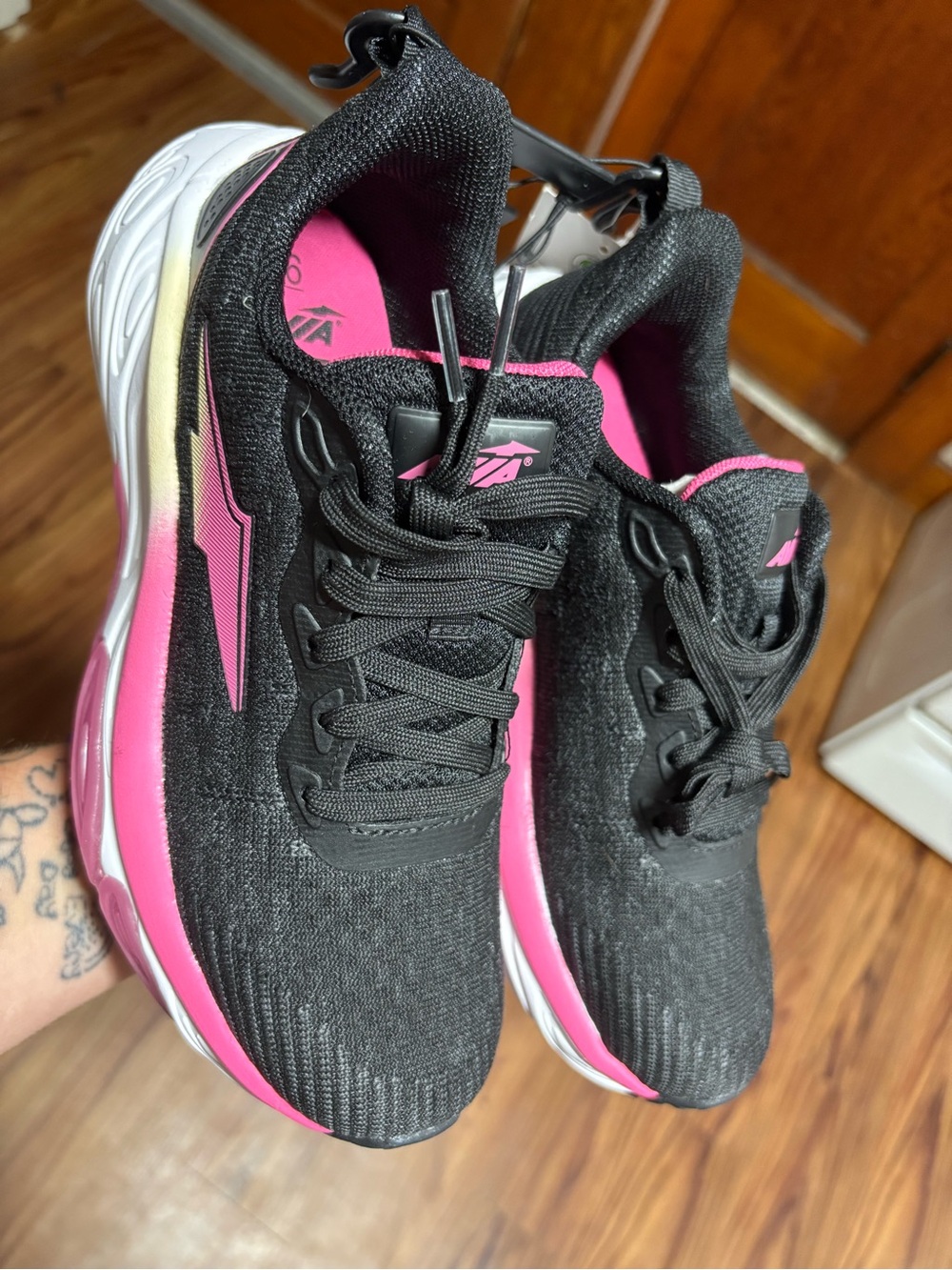 Women's Black and Pink Athletic Sneakers